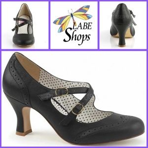 Flapper-35 Black Cross Strap Vintage Inspired Pump